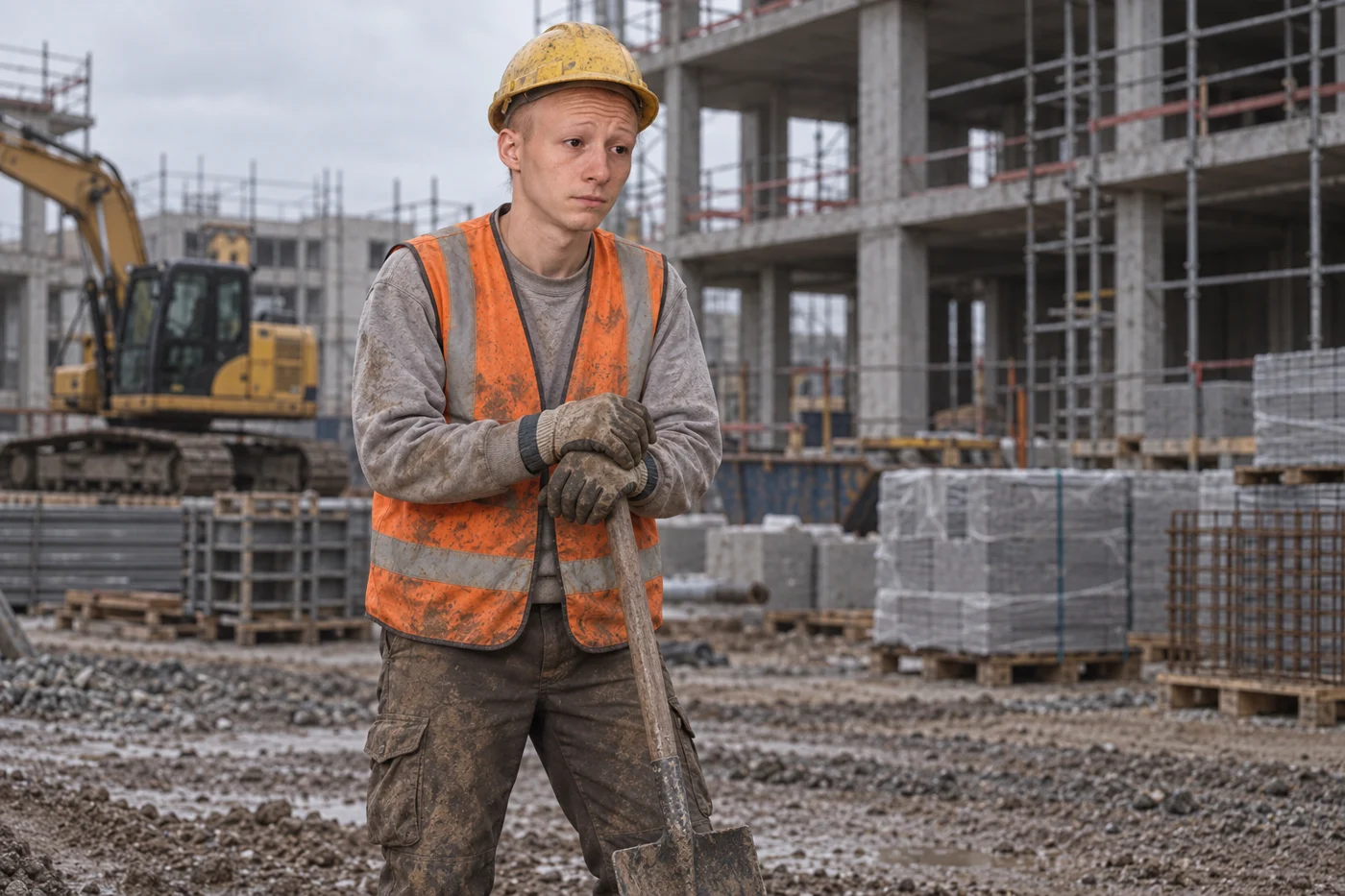 Wojak on a construction site wearing safety gear